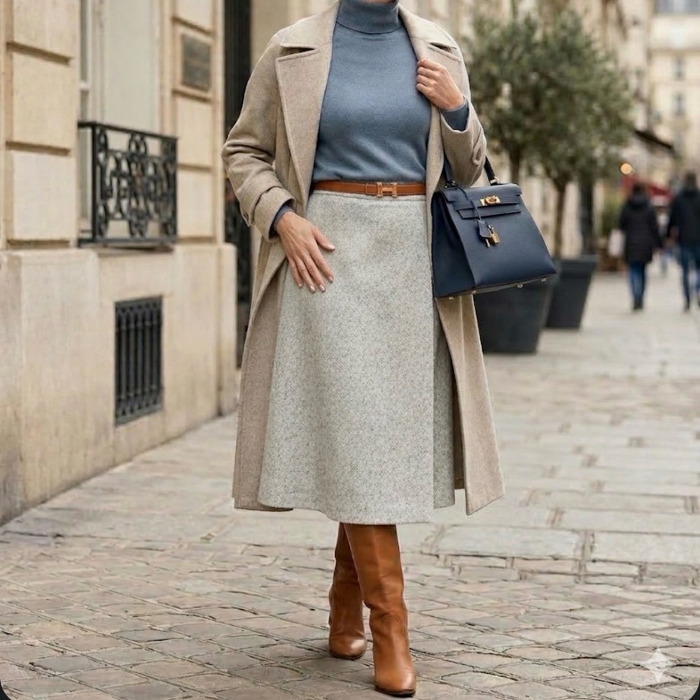 vintage Hermès Paris Wool and Cashmere Herringbone Wrap Skirt